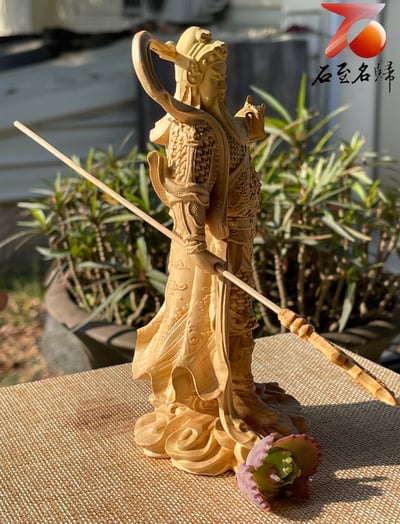 雲南大葉黃楊木精雕作品【迦藍菩薩】 高16.5公分5