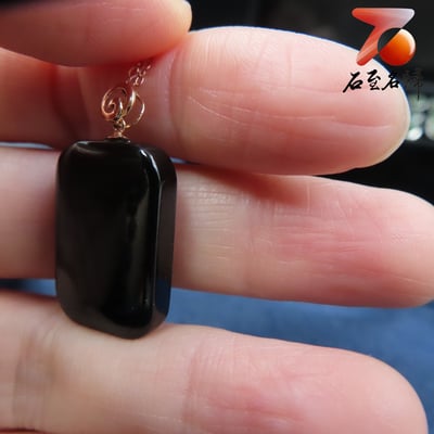 和田玉墨玉+18k金項鍊【平安無事牌】9