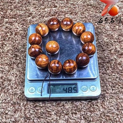 臻品 海南黃花梨老料 黃金水波紋20mm手珠 重量48.5克8