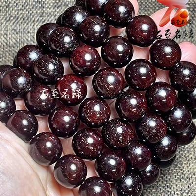 印度小葉紫檀玻璃底老料 高油高密多金星15mm沉水手珠1