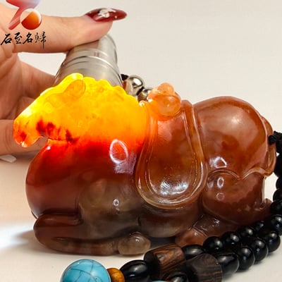 天然 老撾結晶高透光朱砂石【臥駿納寶】馬年開運石雕/手把件7