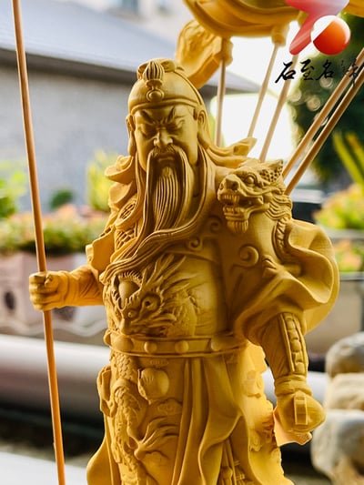 天然黃楊木整料雕 【武財神關公】附精美收藏禮盒5