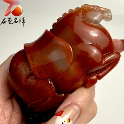 天然 老撾結晶透光朱砂石【紅運天駒】馬年開運石雕/手把件3