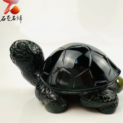 玉化透光丹東石純手工雕烏龜 張志方雕刻家作品【長壽龜】7