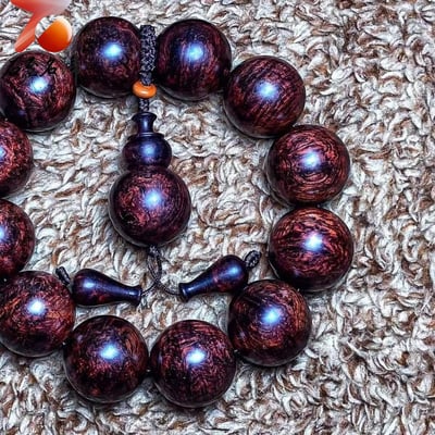 海南黃花梨紫油梨老料 水波鳳尾瘤疤花20mm手珠 重量59.4克3