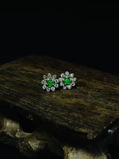 冰種翡翠A貨+925銀【波斯菊耳環】附玉石鑑定書3