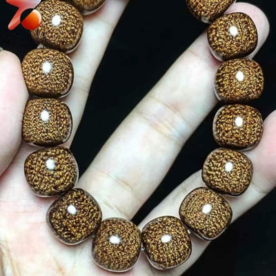 自然瑰寶 巴布亞貢木手珠13×14mm龍鱗紋【錘紋天珠】7