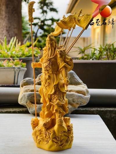 天然黃楊木整料雕 【武財神關公】附精美收藏禮盒4