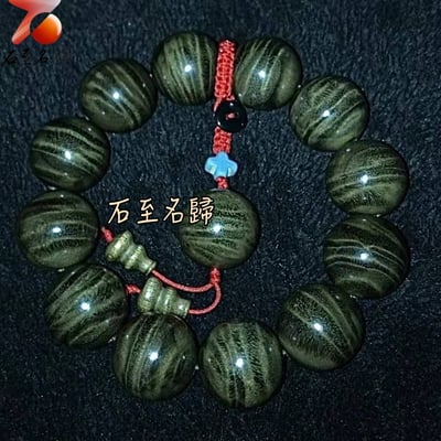 天然 一物一拍 金絲楠木小葉楨楠精品陰沉料（烏木料）龍膽＋水波20mm手珠【花開聚財】5