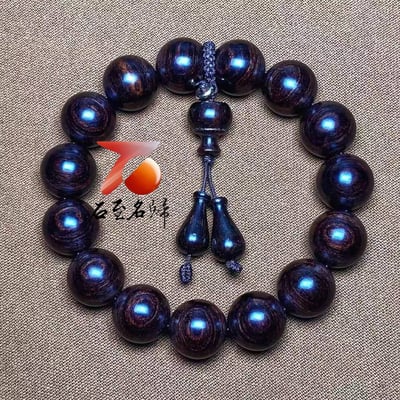 天然野生料 海南黃花梨紫油梨老料帝王紫天眼15mm手珠 重27.2克6