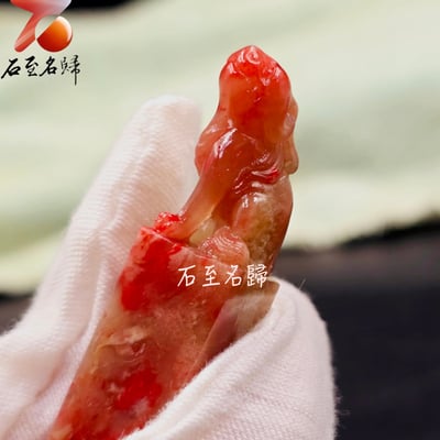 巴林女兒紅雞血石印章 印面1.26x1.26公分，高6.36公分6