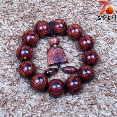 精品 海南黃花梨 野生老料天眼+鬼臉19mm手珠 重量37.3公克4