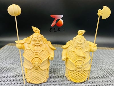 黃楊木精雕作品【哼哈二將】1