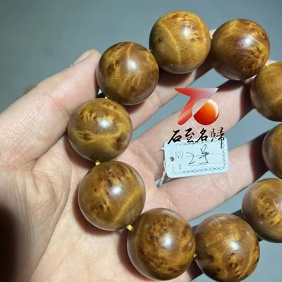 天然 金絲楠木小葉楨楠｜水波瘤疤 25mm手珠2號3
