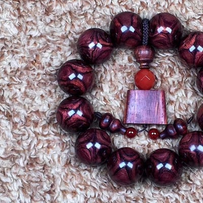 海南黃花梨 野生紫油梨X紋對眼鬼臉20mm手珠 重量50克2