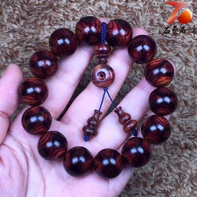 海南黃花梨 老乾料 X紋對眼鬼臉16mm手珠 重量28.7公克5