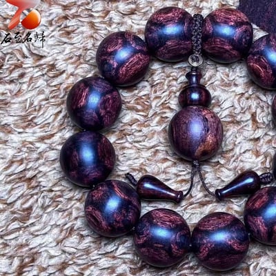 臻藏 一木五串 海南黃花梨絕品紫油梨老料20mm手珠 重量53.4克2