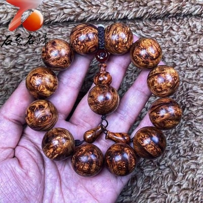 臻藏 海南黃花梨老料 黃金瘤疤王20mm手珠 重量56克5