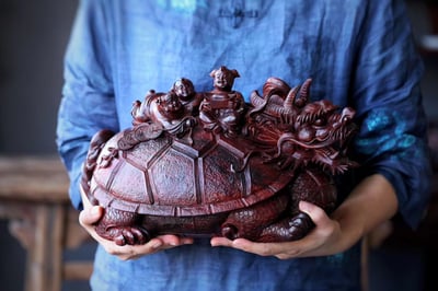 印度小葉紫檀整料手工雕【龍龜-輩輩富貴】5