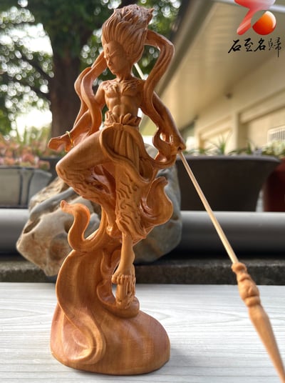 黃楊木精雕擺件 靈氣威嚴 守護與力量的化身【三太子】高20公分5