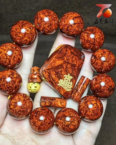 印度小葉紫檀 老料爆滿特殊瘤疤20mm手珠【招財進寶】4