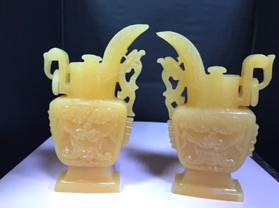 中華文化復刻 【金凍石酒樽ㄧ對】1