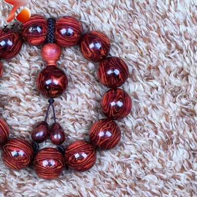 海南黃花梨野生料虎皮紋+天眼18mm手珠【二郎神天眼】 重量37.7克3