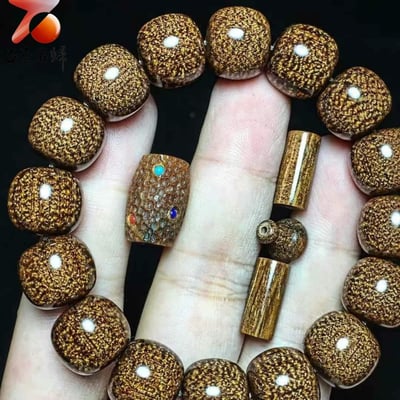 自然瑰寶 巴布亞貢木手珠13×14mm龍鱗紋【錘紋天珠】2