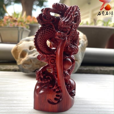 非洲紅木龍擺件【龍戲珠】6