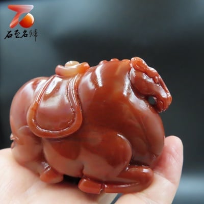 老撾結晶朱砂石 唐馬系列【馬上有財手把件】3