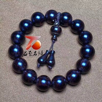 天然野生料 海南黃花梨紫油梨老料帝王紫天眼15mm手珠 重27.2克4