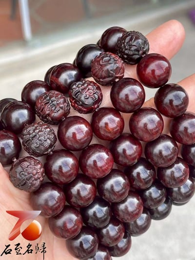 天然 印度小葉紫檀玻璃底老料 高油高密15mm手珠【招財貔貅】6