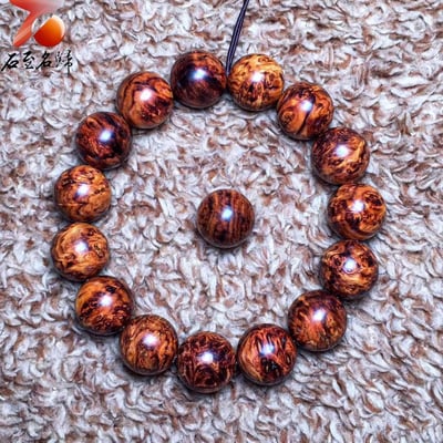 海南黃花梨360度滿瘤疤15mm手珠【至尊王者】重量31.8克9
