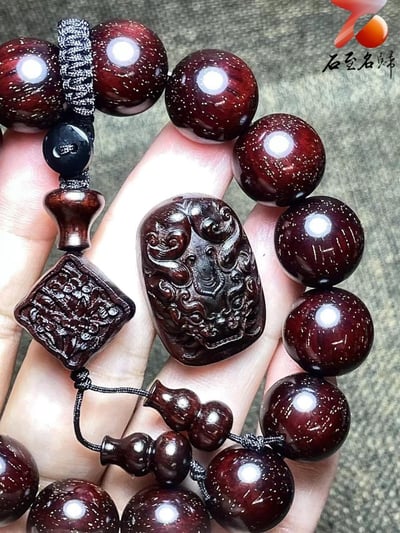 印度小葉紫檀老料15mm滿金星精選【鎏金典藏，鎮守財運：貔貅】2