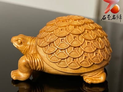 黃楊木雕件【金錢龜】長6公分1