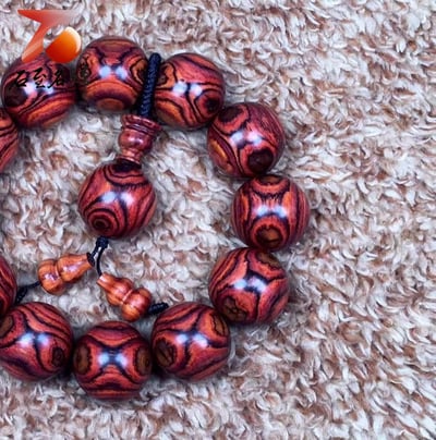 典藏 海南黃花梨野生料20mm手珠 Ｘ紋對眼鬼臉 重量60g3