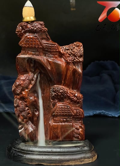 尚比亞紫檀木【逸情山水 倒流香擺件】1