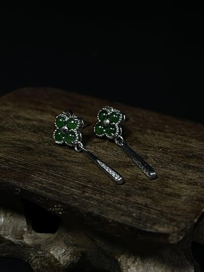 冰種翡翠A貨+925銀【幸運草垂墜耳環】附玉石鑑定書1