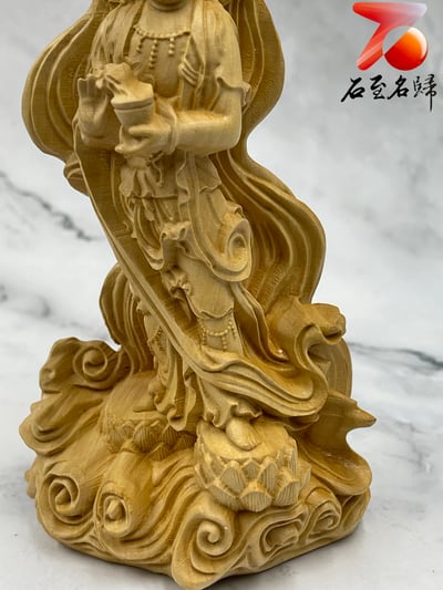 黃楊木精雕作品【渡海觀音】觀音木雕 高16公分6