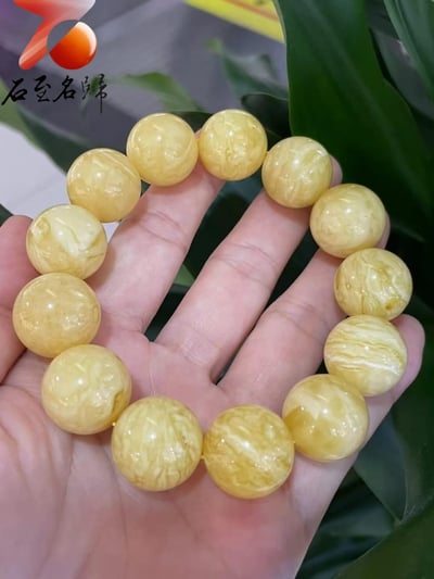 臻藏品 頂級蜜蠟俄料白花手串 奶白級別18.3mm手珠5