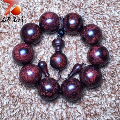 海南黃花梨 限量一木二串 絕品紫油梨熊貓對眼 25mm手珠 重量77.8克 / 76.7克11