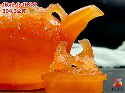 正宗青海凍石 手工雕刻 【花鳥壺】附精美收藏禮盒6