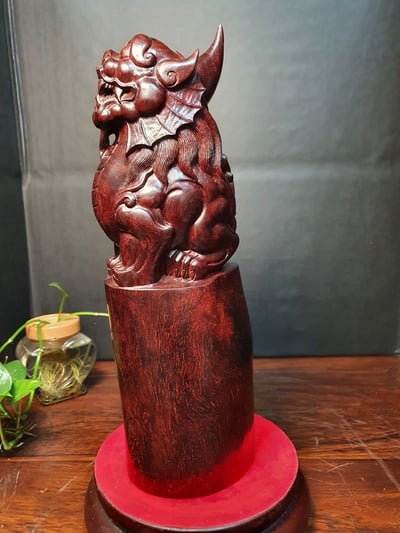 印度小葉紫檀【招財貔貅風水柱】6