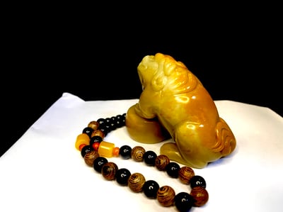 老師傅手工 壽山石手把件【招財瑞獸】2