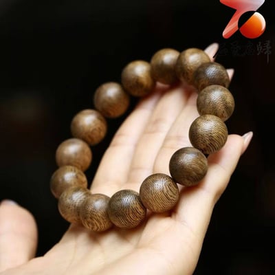 天然野生 柬埔寨菩薩棋虎斑紋沉香14mm手珠 重16克2