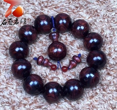 臻品 海南黃花梨絕品紫油梨沉水老料20mm手珠 重量62.6公克4