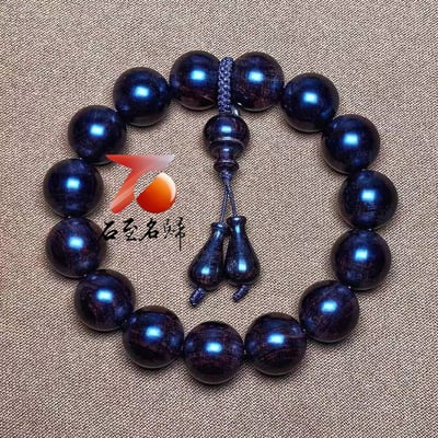 天然野生料 海南黃花梨紫油梨老料帝王紫天眼15mm手珠 重27.2克7