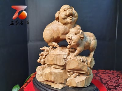 印度老山檀香全手工雕刻【幸福豬擺件】2