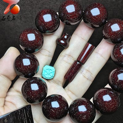 印度小葉紫檀老料 頂級爆滿金星泥料酒紅色【酒紅無事牌】20mm手珠2