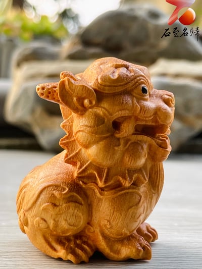 進口黃楊木雕件【Q版瑞獸麒麟】高6公分4